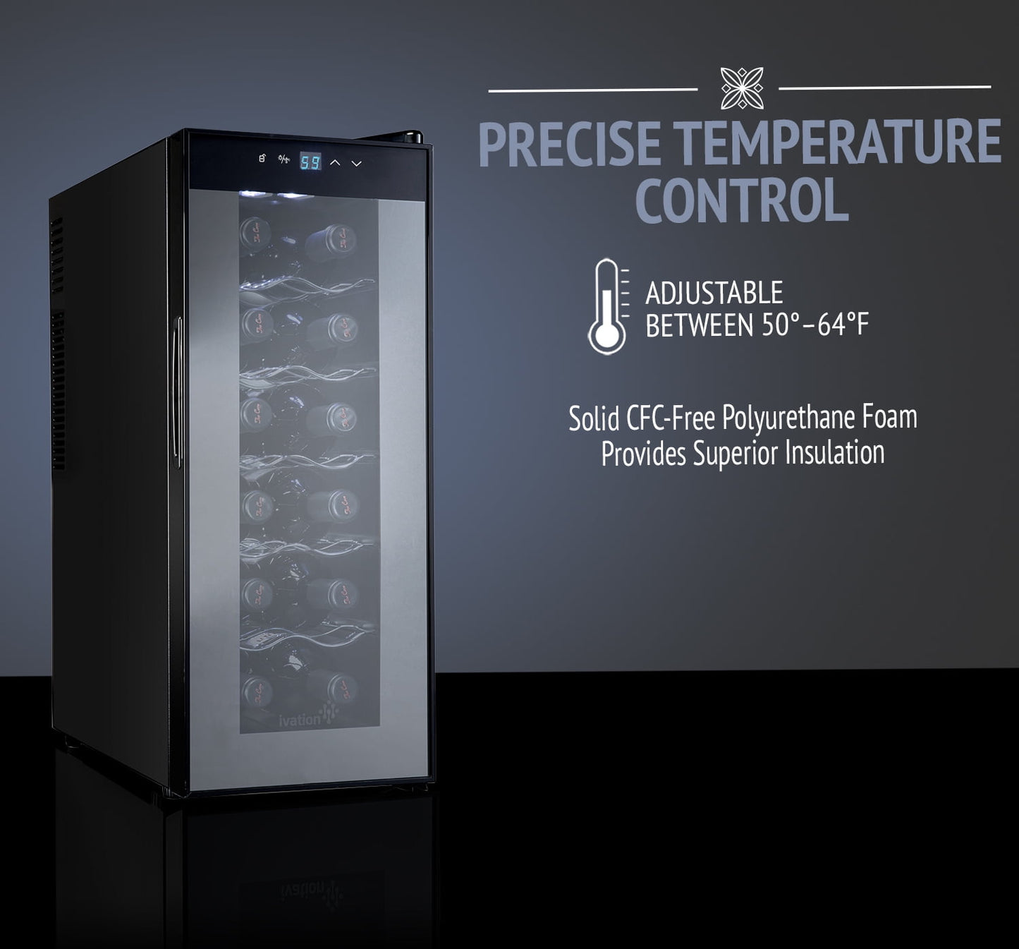 Ivation 12 Bottle Thermoelectric Freestanding Wine Cooler - Black